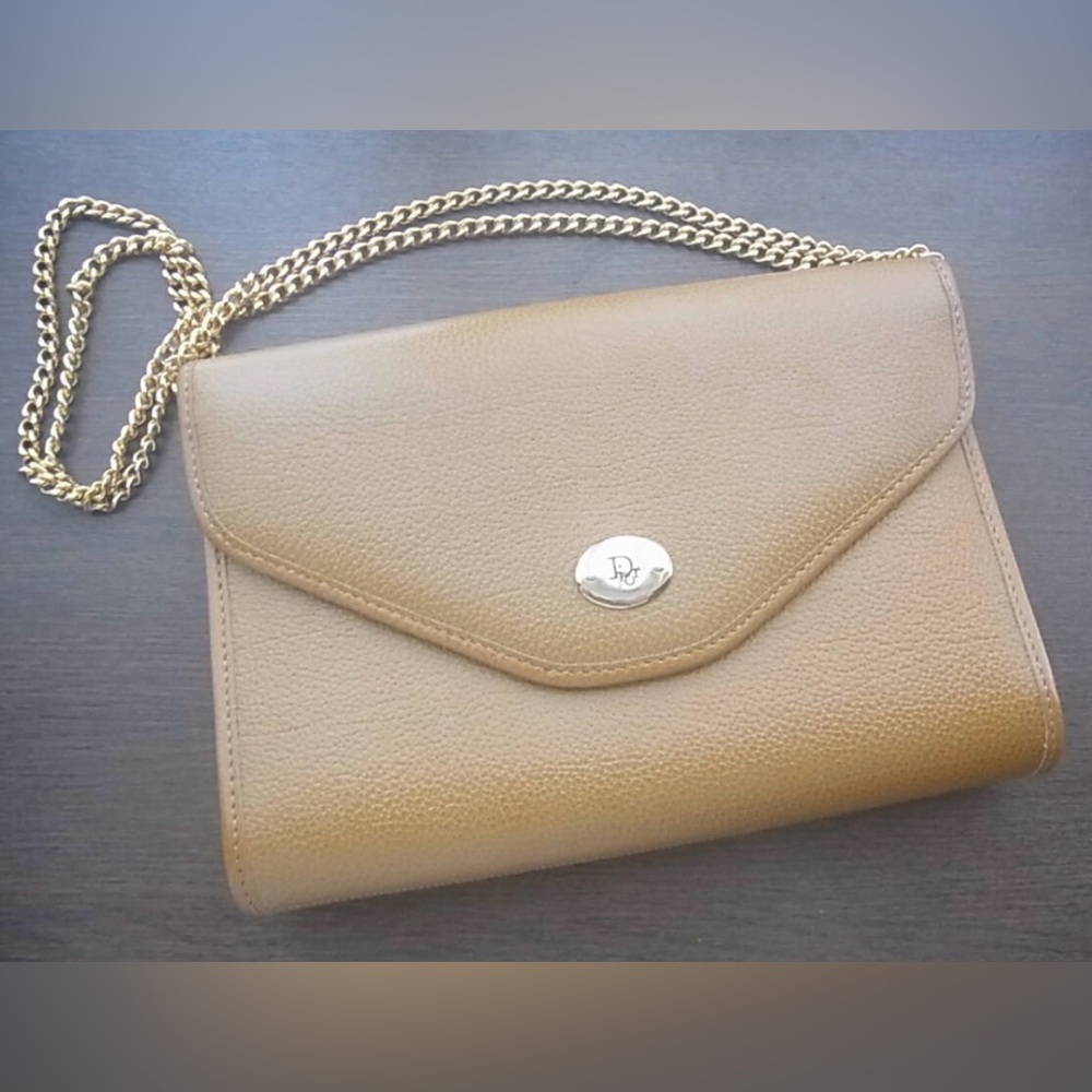 Vintage Christian Dior Elegant Tan Leather Shoulder Bag, Authentic